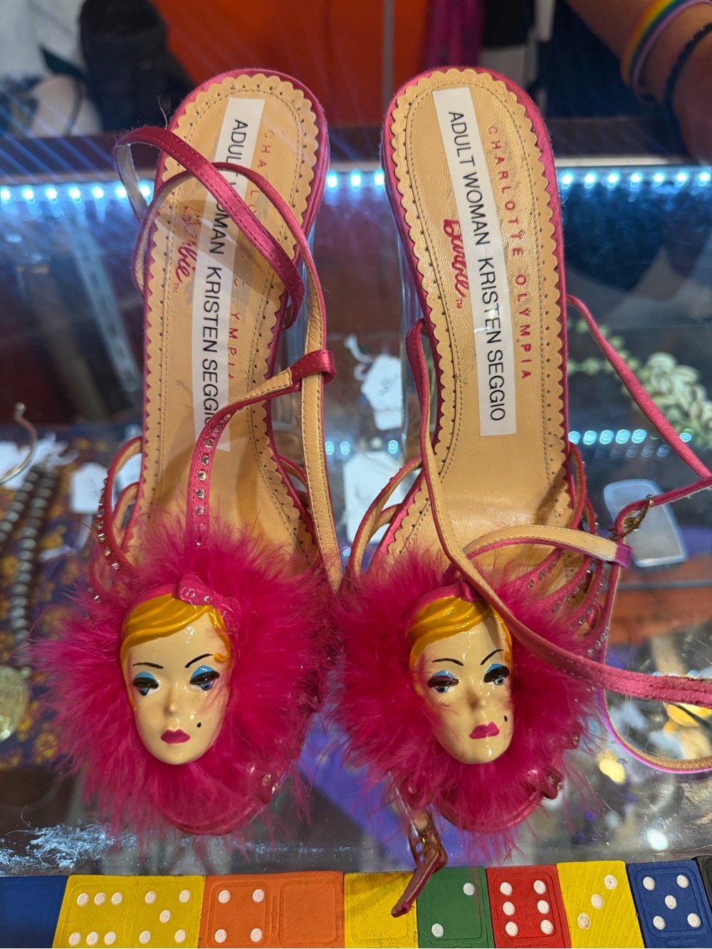 Charlotte Olympia Fuchsia Feather Mask Slingback Heels - Picture 2 of 3
